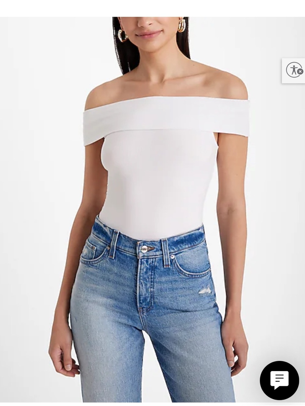 Express Fitted Ribbed Off The Shoulder Overlay Top White Small
